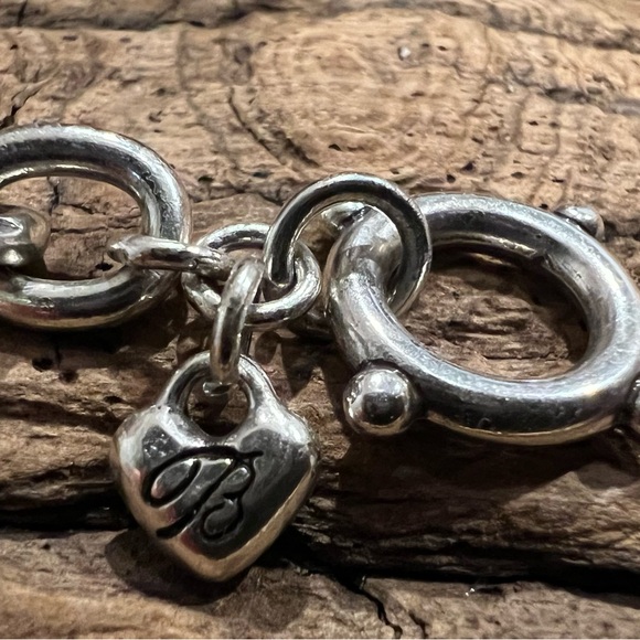 Brighton Fine Silver Plated Bracelet Chain Links Charm  With Heart Pendant Tag - Picture 6 of 14